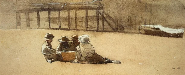 Vier Jungen am Strand